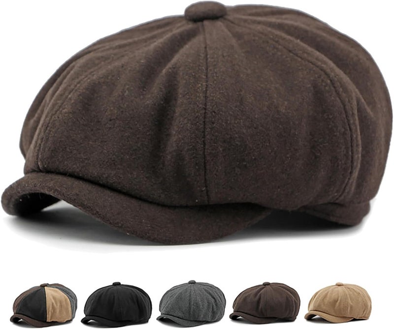 Xinveen Men's 8 Panel Newsboy Cap Vintage Tweed Cap Herringbone Cabbie Flat Cap - Image 1